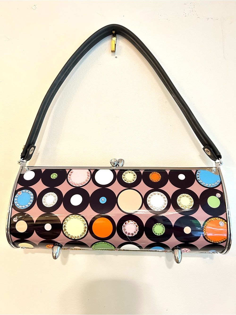 Little Earth License PlateWomen’s Black Handle Multicolor Polka Dot Shoulder Bag